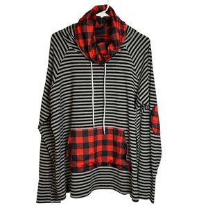 Hawthorne Red Black White Mixed Print Long Sleeve‎ Cowl Neck Sweatshirt Size 3X